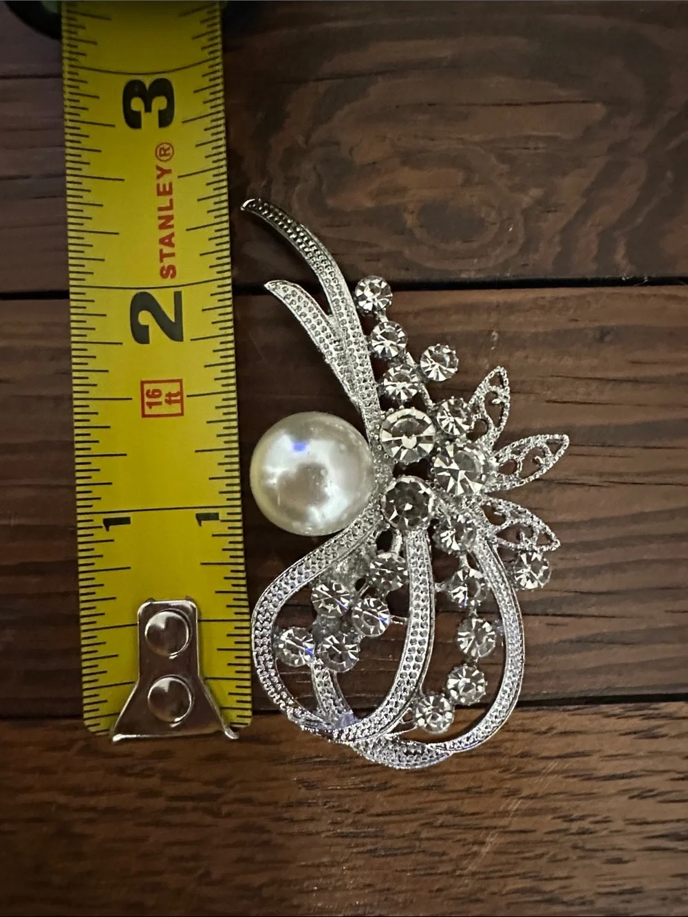 Crystal & Pearl Silver-Tone Floral Brooch